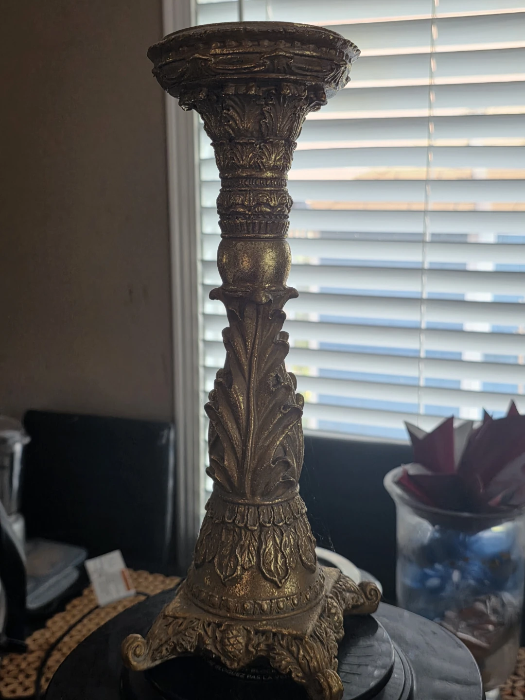 Ornate Gold-Tone Candlestick Holder