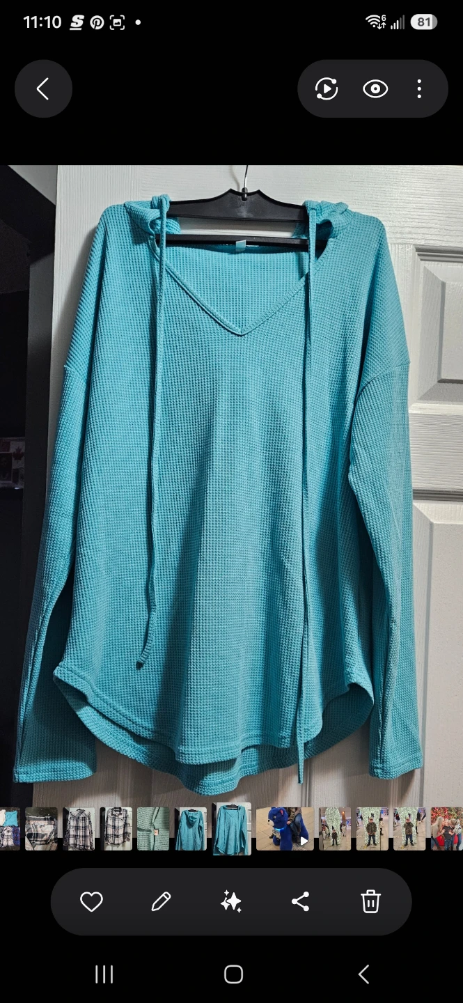 Teal Waffle Knit Hoodie-Large