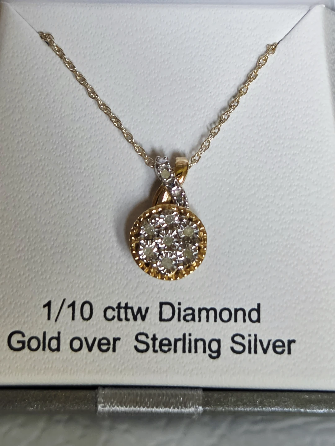 New 925 Sterling Silver Gold Plated Diamond Necklace - photo 2