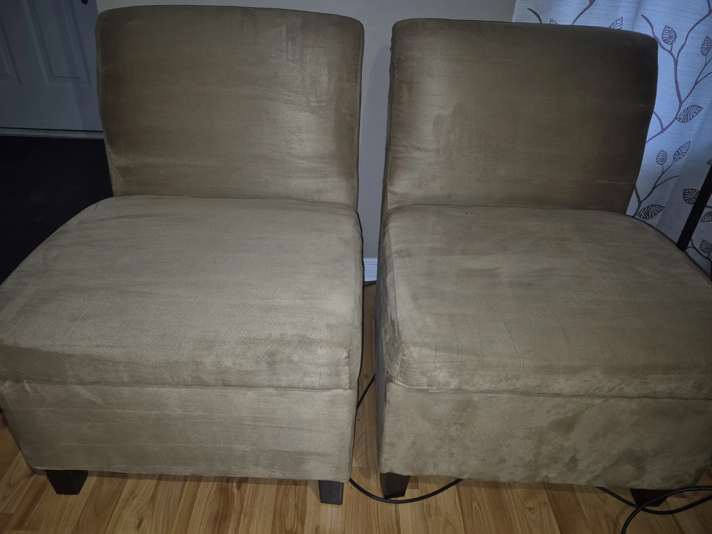 Set of 2 Tan Suede Storage Chairs