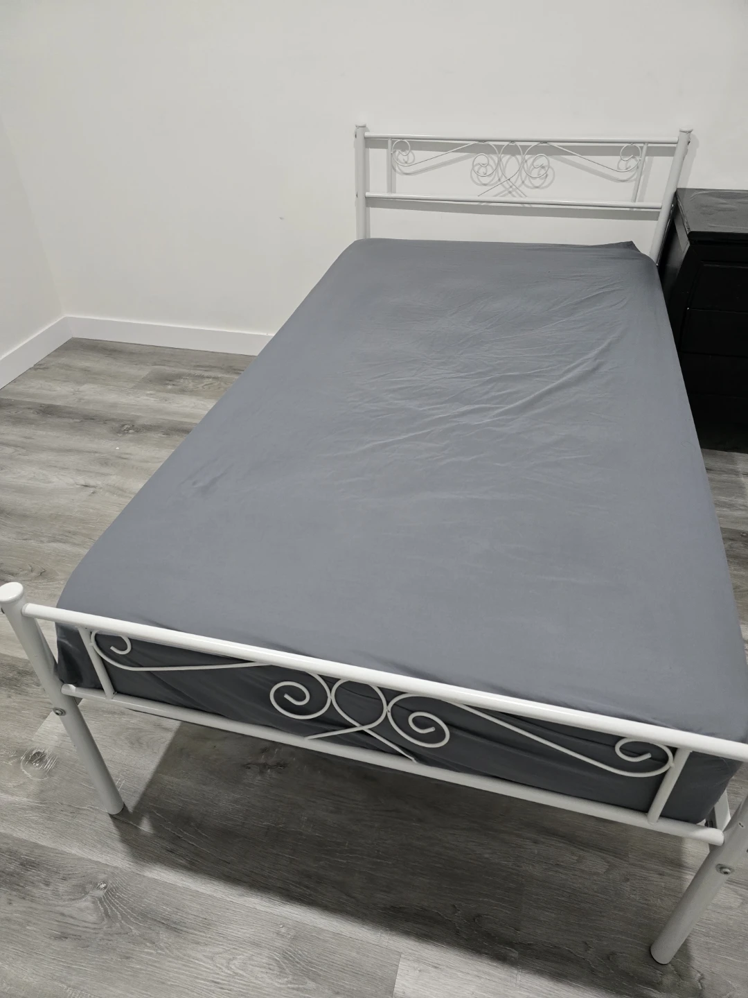 Used White Metal Twin Bed Frame and Bamboo Mattress