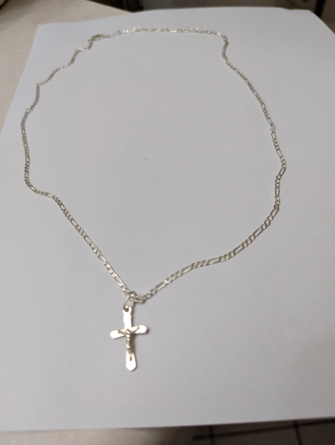 Silver chain with cross - Italian figaro link