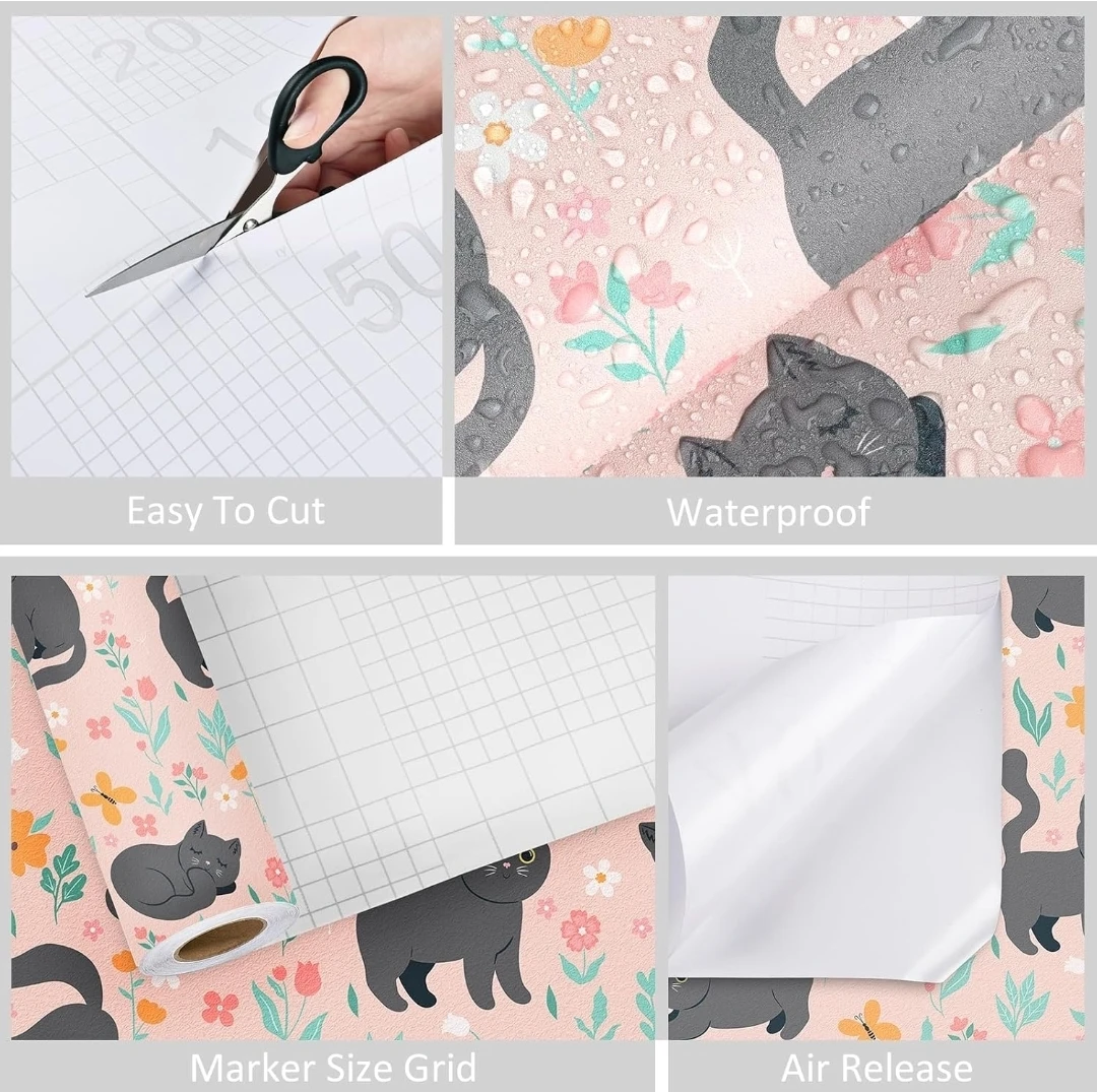 WESTICK Pink Cute Cat Self Adhesive Boho Floral Contact Paper - photo 4