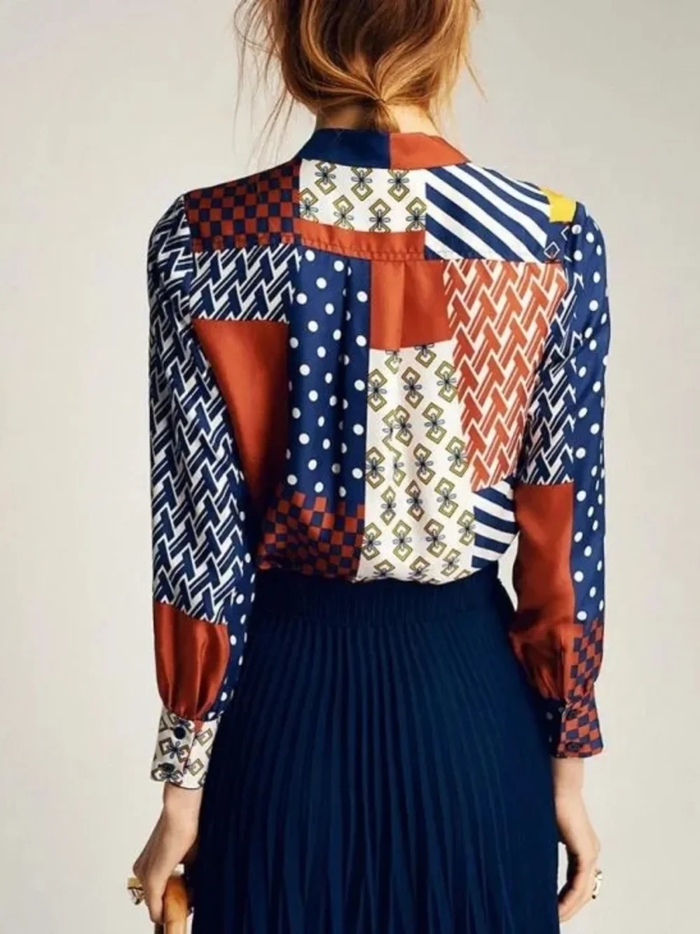 Tory  burch Patchwork Print Silk Blouse with Tie Neck - photo 4