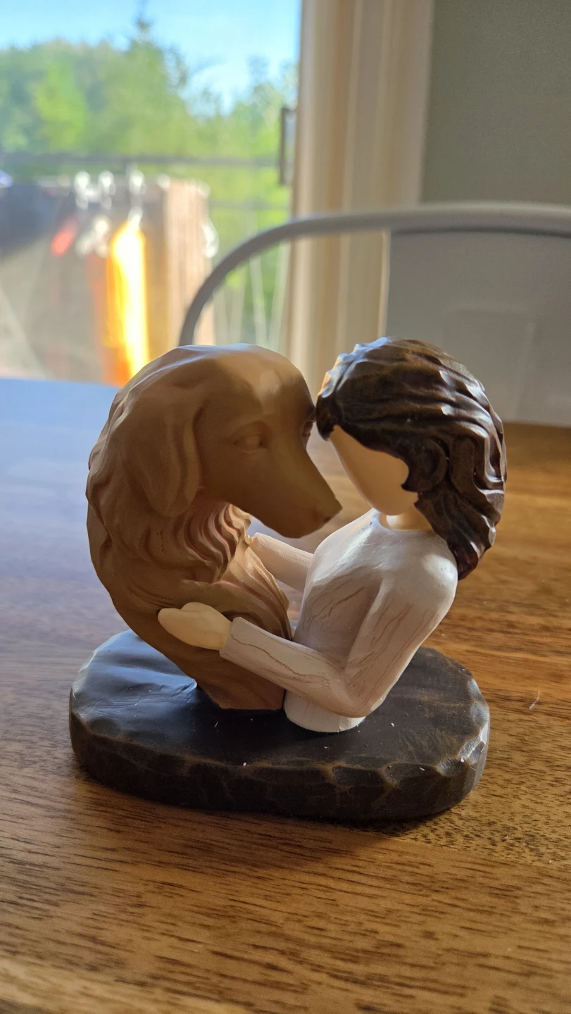 Dog & Girl Heart-Shaped Resin Figurine – Décor Paperweight *new
