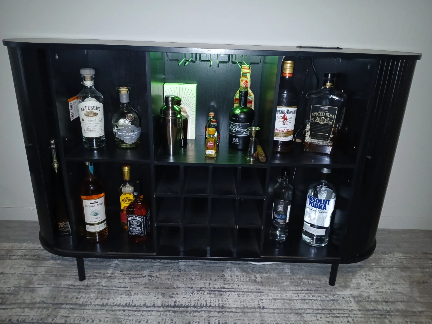 Black Modern Home Bar Cabinet with LED Lights - photo 4