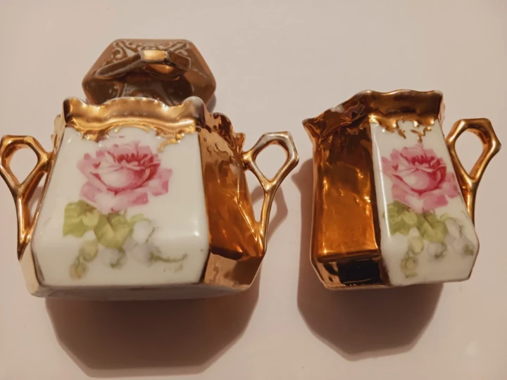 Antique German Gold Trim Creamer and Sugar Bowl Set - photo 2
