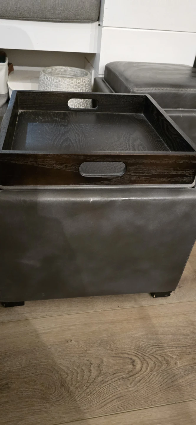 Leather Storage Ottoman with Wooden Tray - photo 2