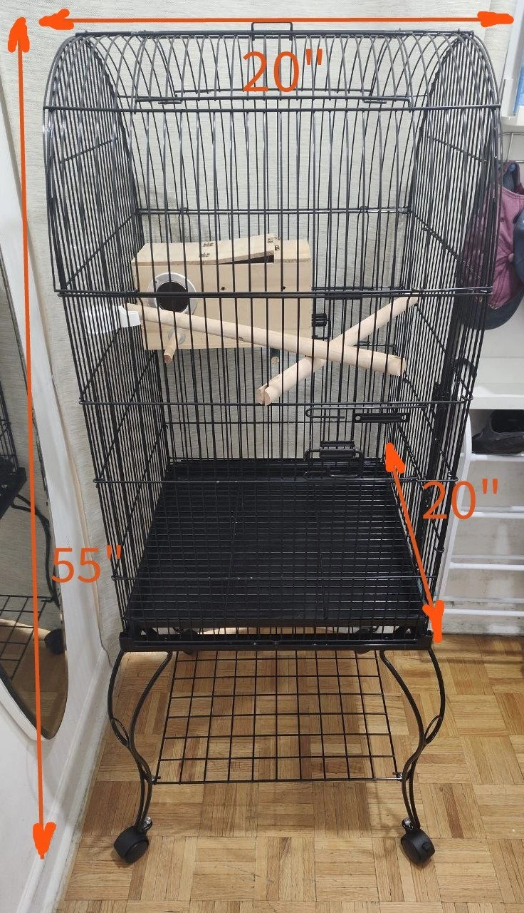 55" Large Rolling Bird Cage with Stand & Wheels - 20"x20" Flight