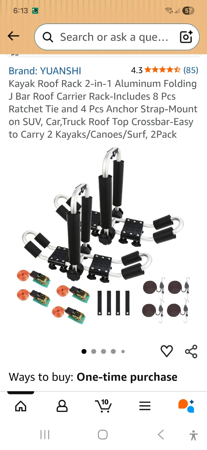 : YUANSHI Aluminum Folding Kayak Rack 2-in-1 J Bar Roof - photo 2