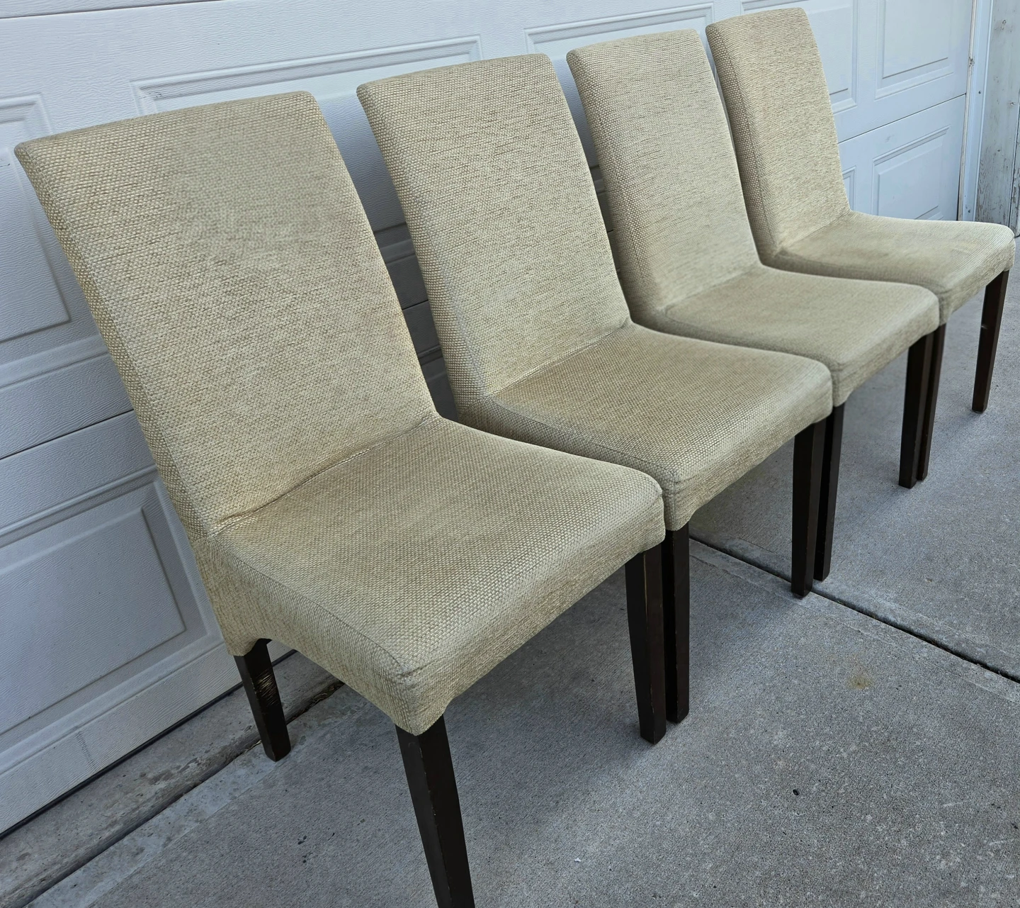 Beige Upholstered Parsons Dining Chairs. 4 w Dark Wood Legs. - photo 2