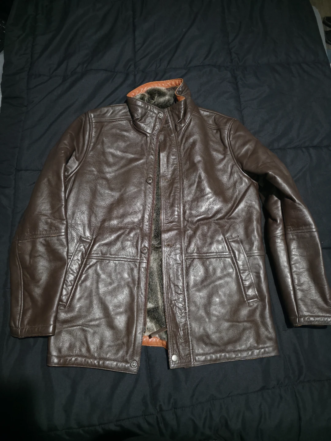 Men’s Brown Leather Jacket with Faux Fur Lining - photo 2