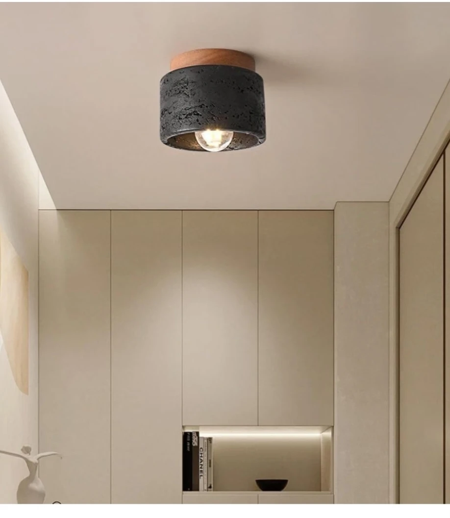 Mid-Century Modern Stone and Wood Ceiling Light - photo 3