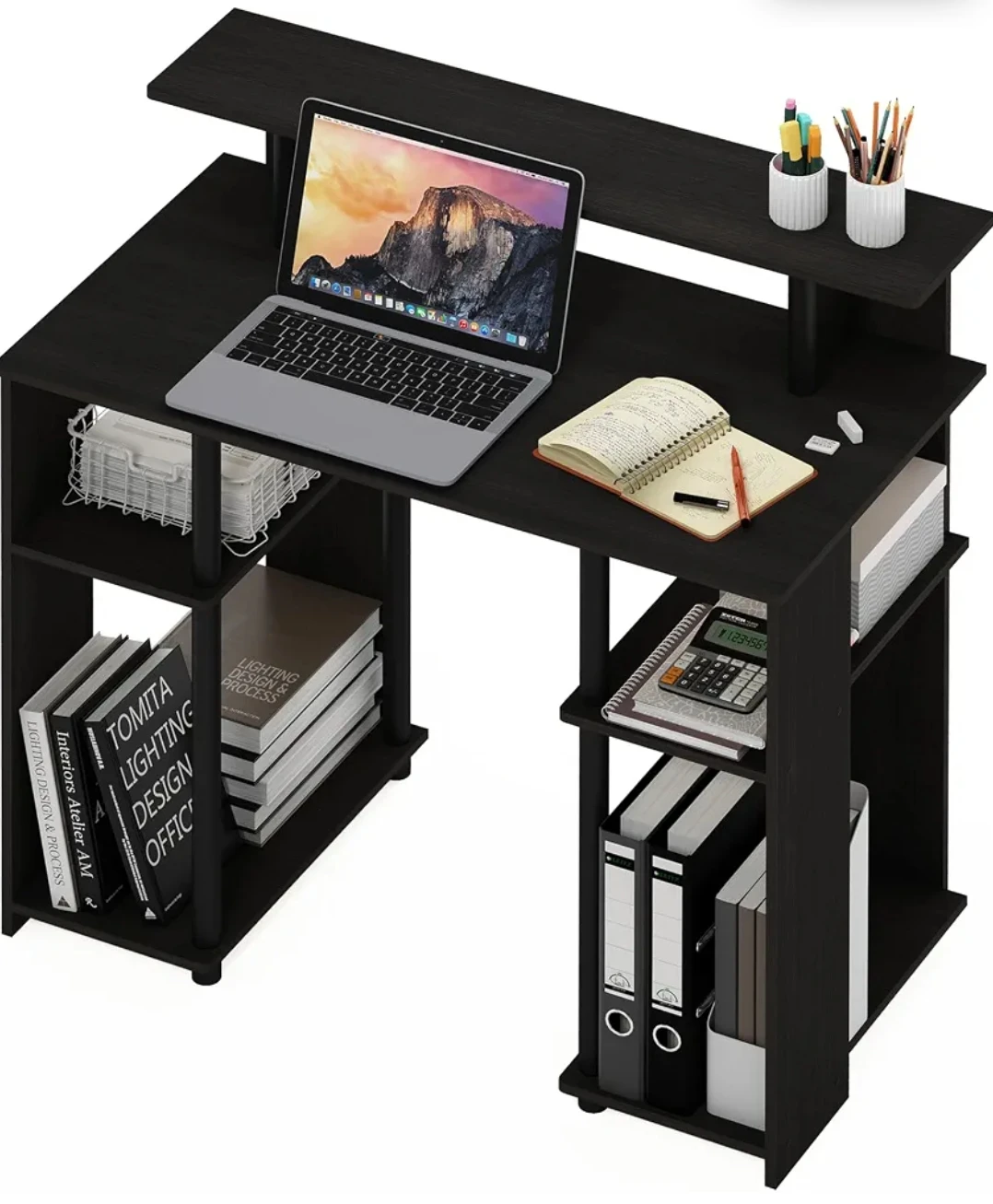 Black Modern Computer Desk with Shelves