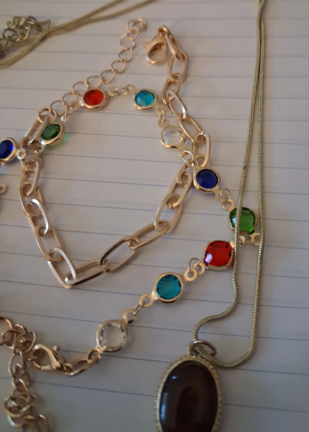 Gold-tone chain bracelete with colourful gemstones - photo 2