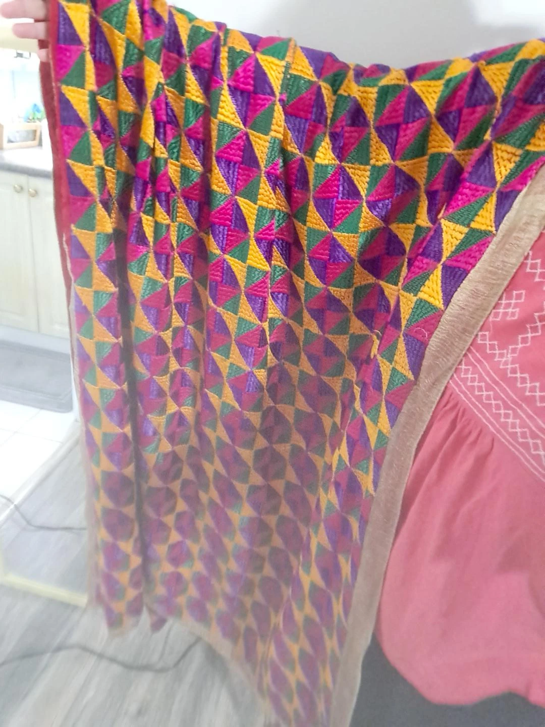 Embroidered Multicolour Phulkari Dupatta - photo 2