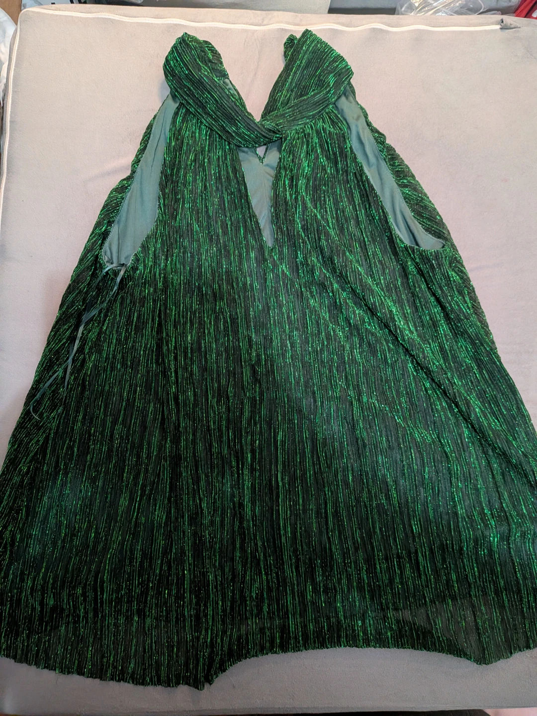 The Limited Green Metallic Pleated Halter Top