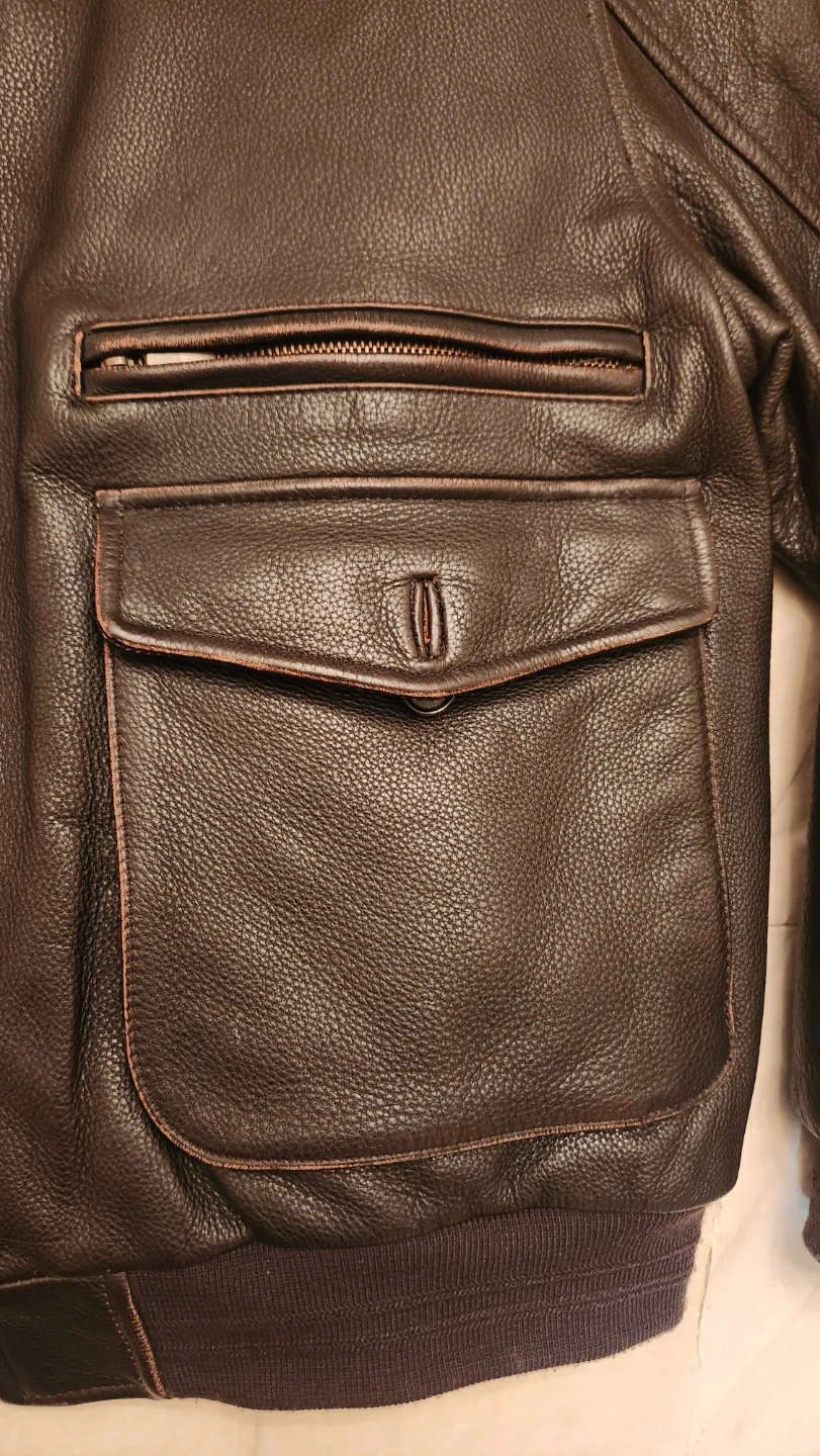 Mens Leather Bomber Jacket Brown Size Large - photo 2