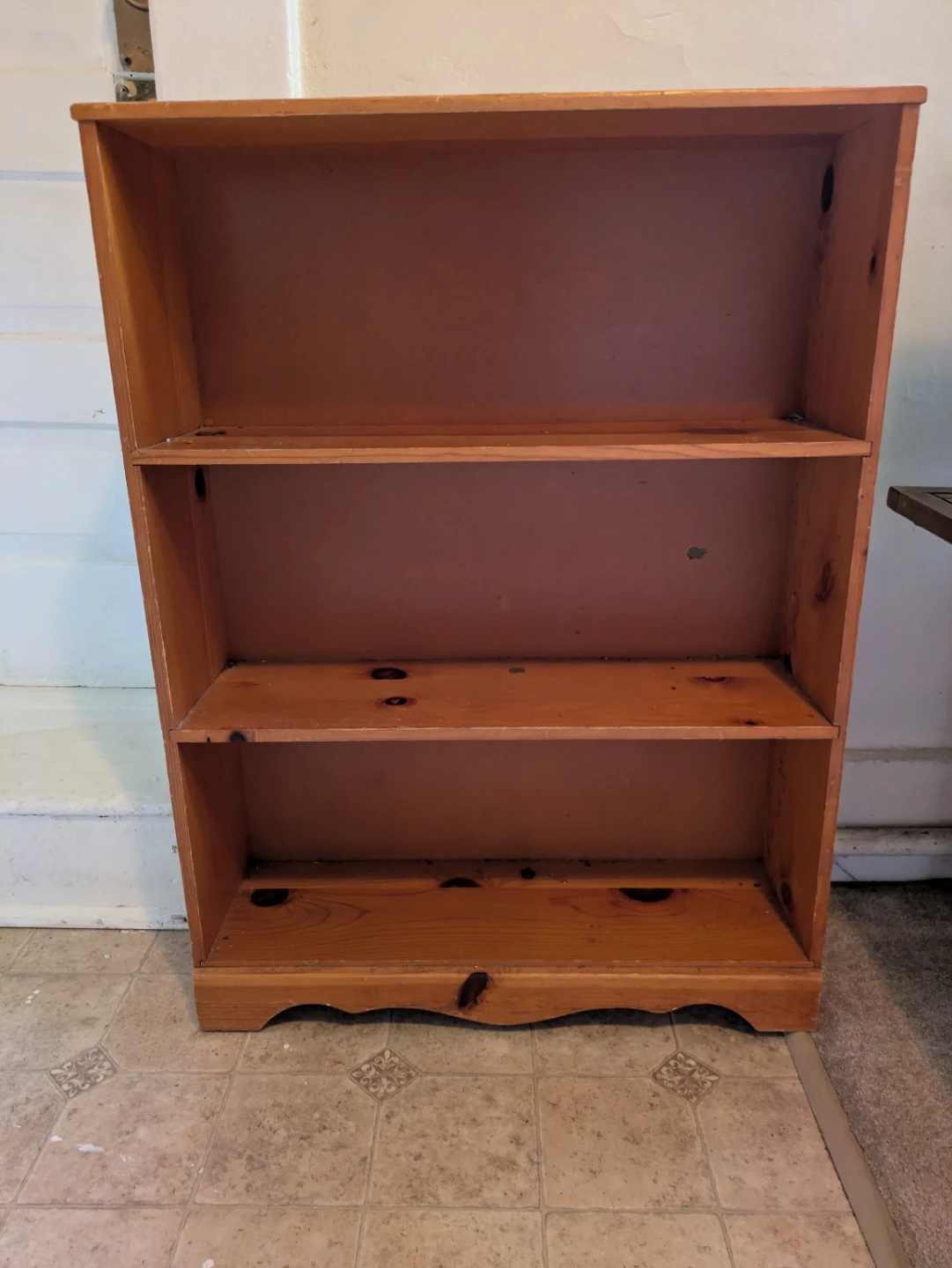 Solid Pine Three-Shelf Bookcase