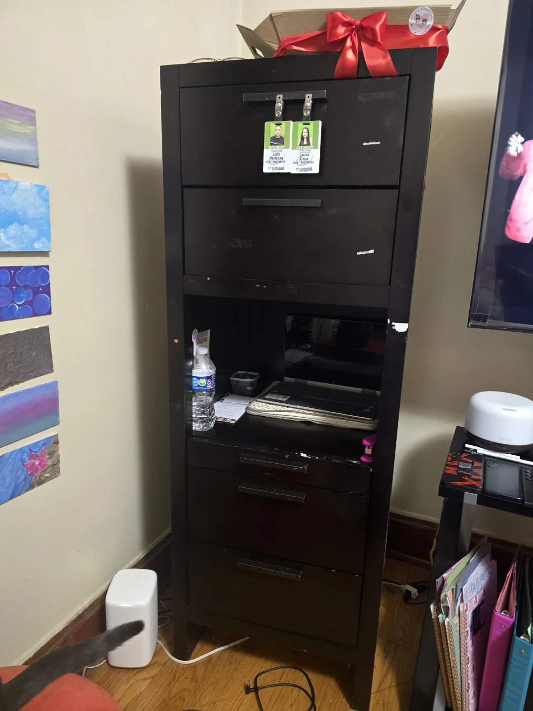 Tall Black Wooden Storage Tower with Drawers - photo 2