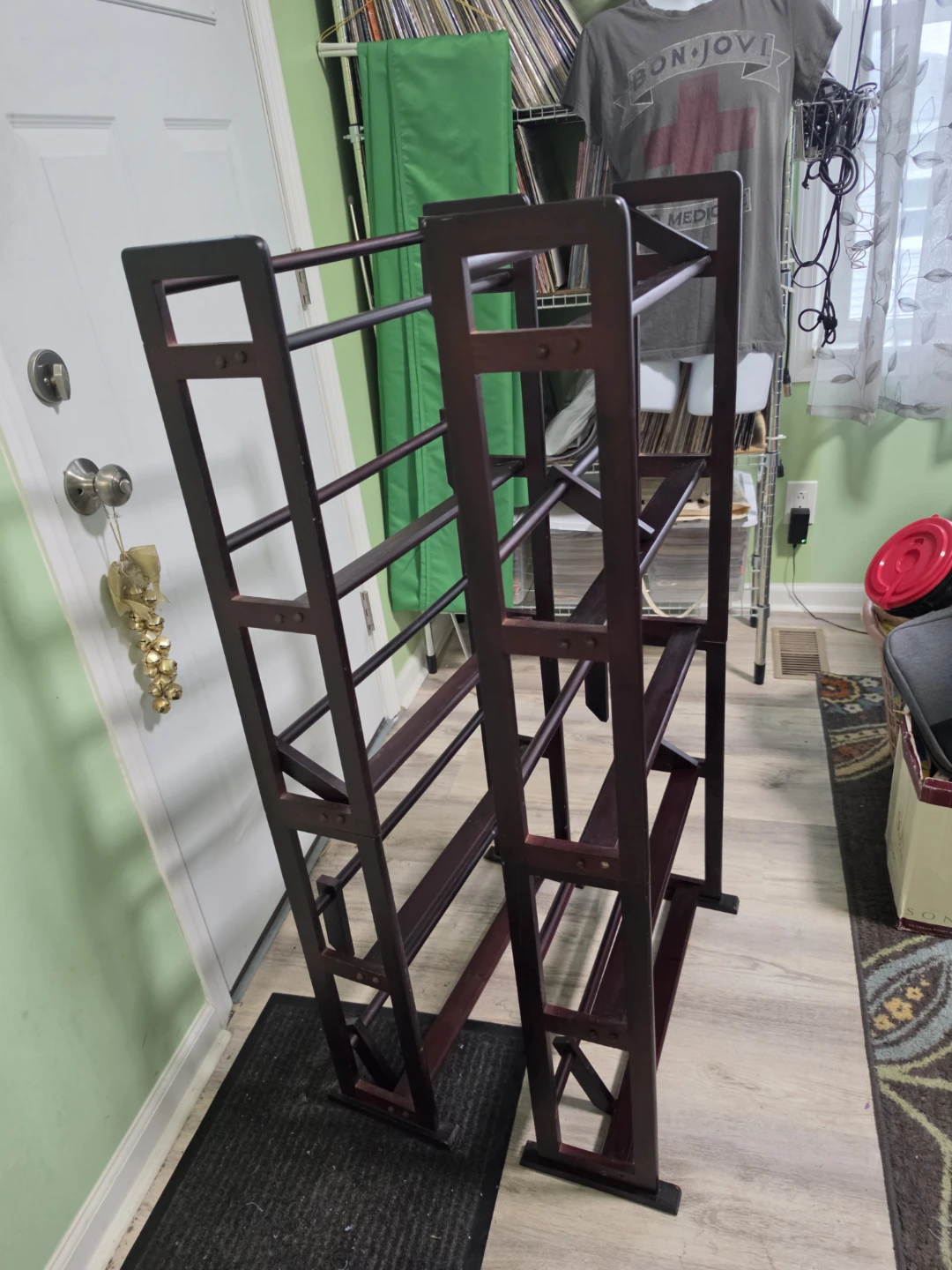Pair of Tall Wooden CD/DVD Media Storage Racks – Dark Wood