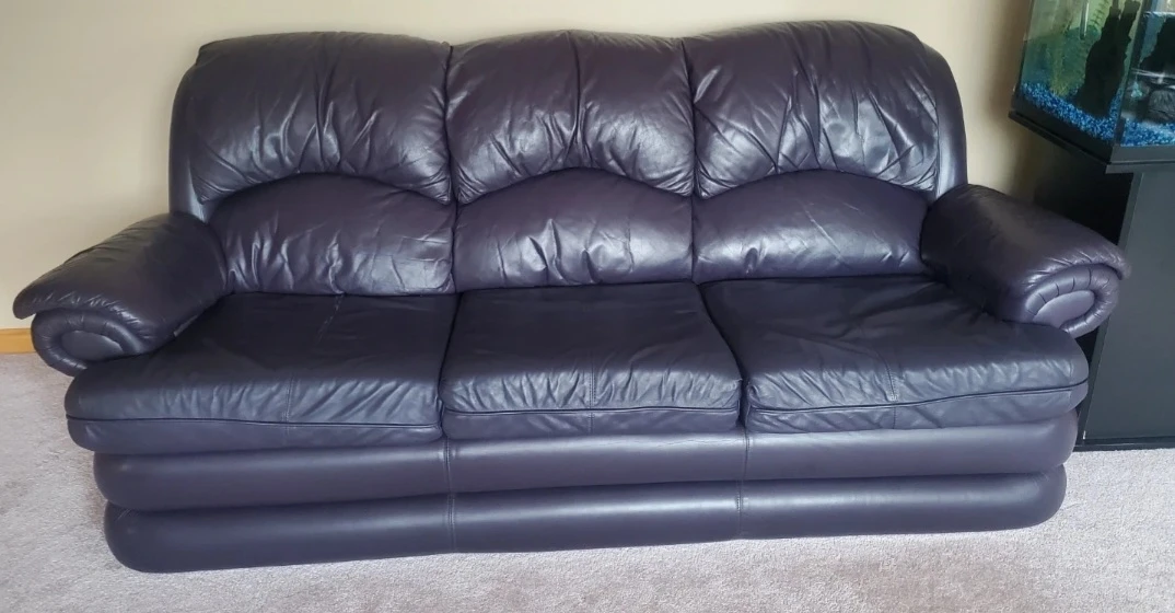 Dark Purple Leather Three-Seater Sofa