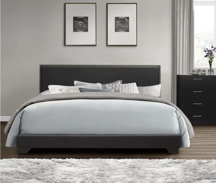 New King Bed Black Faux Leather Nailhead Trim - photo 2