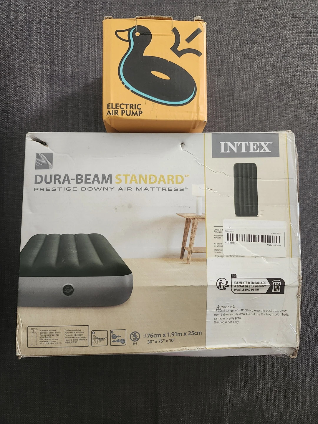 INTEX Dura-Beam Standard Air Mattress with Electric Air Pump Box