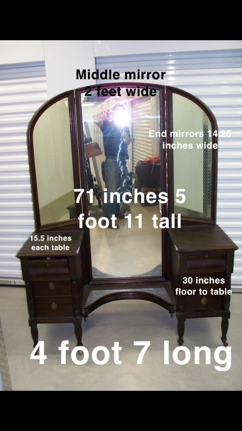 Antique Vanity Set with Tri-fold Mirror - photo 3