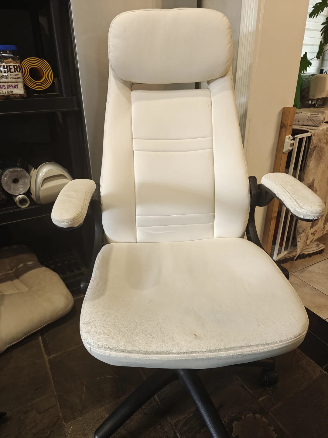White Office Chair with Flip-Up Armrests