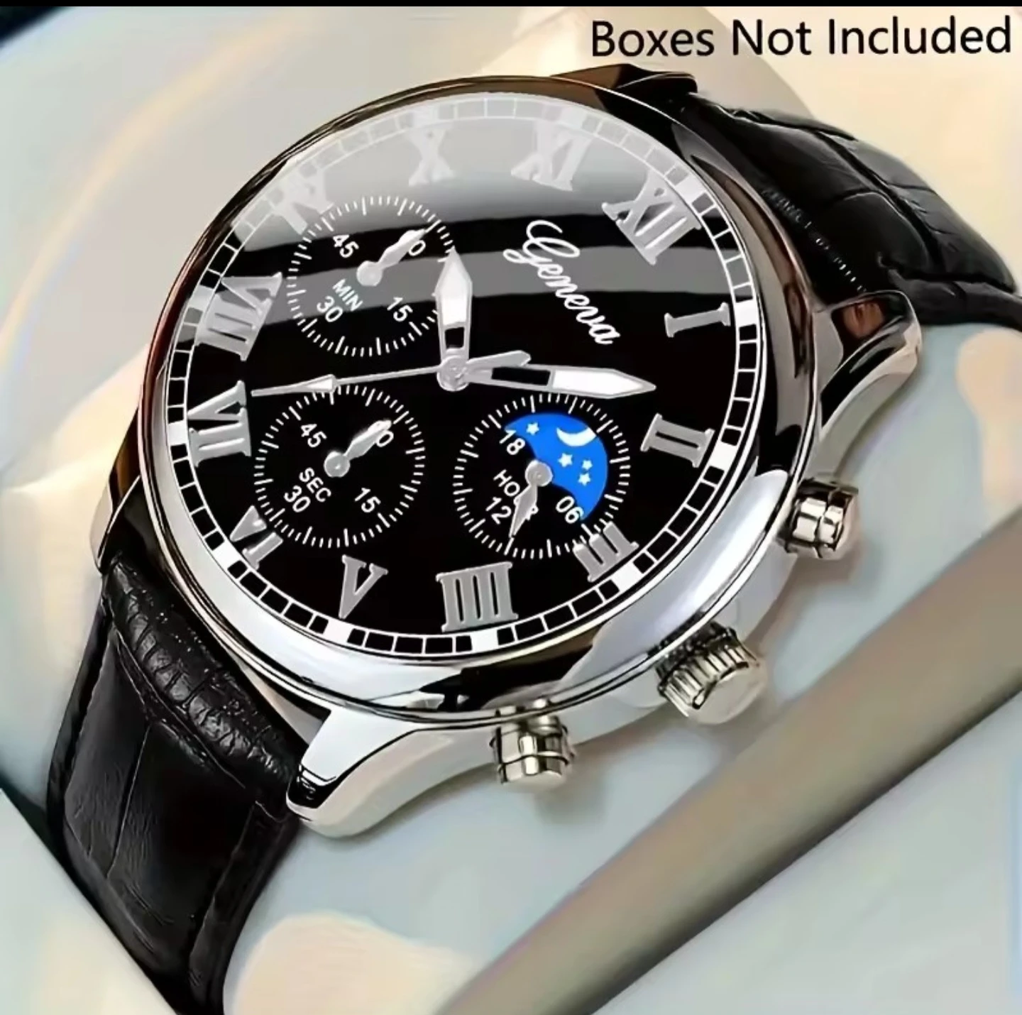 Geneva Black Face Roman Numeral Watch
