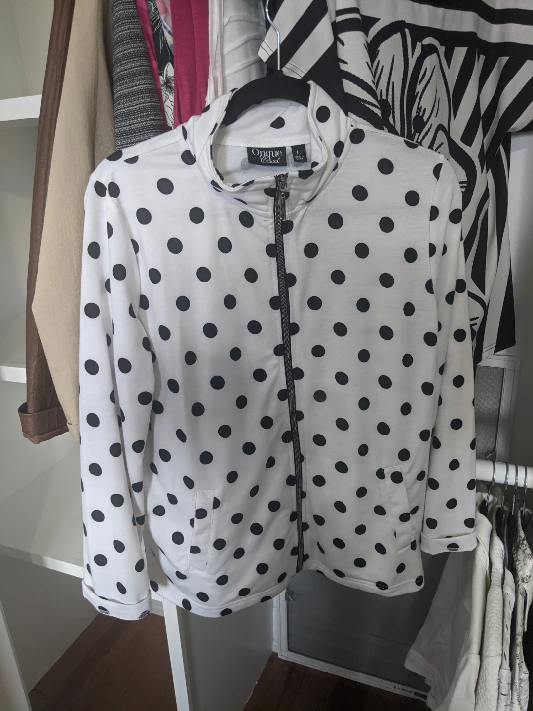 Onque Casual Polka Dot Zip-Up Jacket