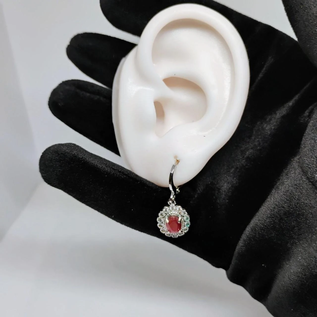 Red & Purple Ruby Halo Dangle Earrings