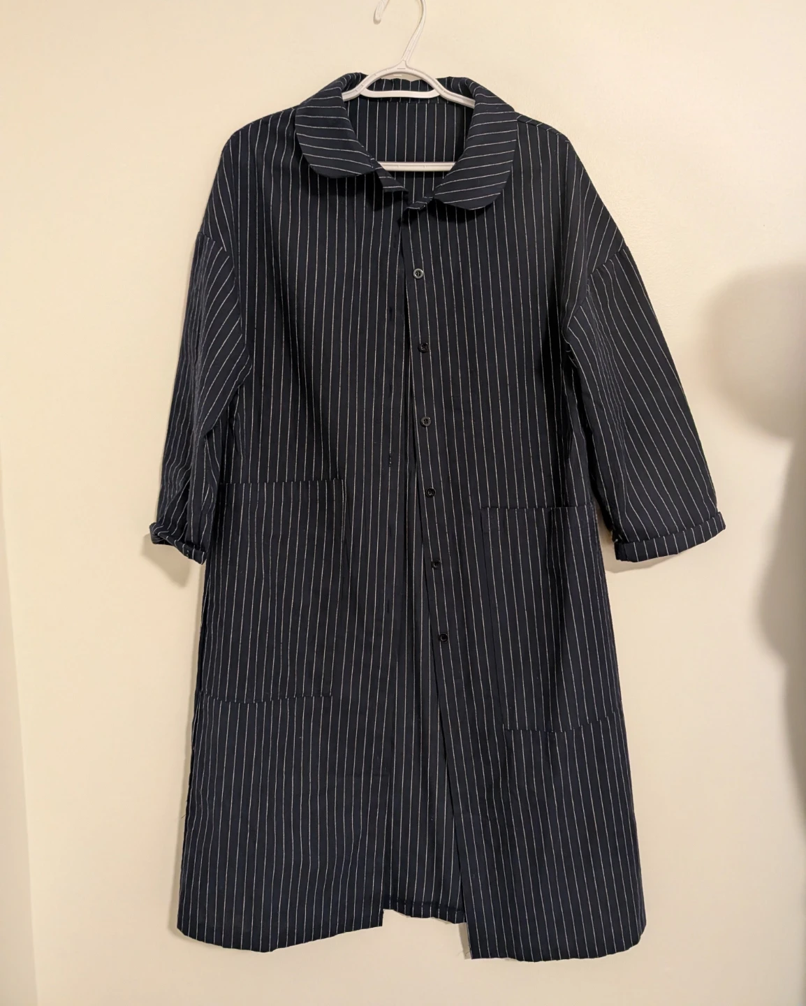 Navy Pinstripe Long Shirt Dress - photo 3