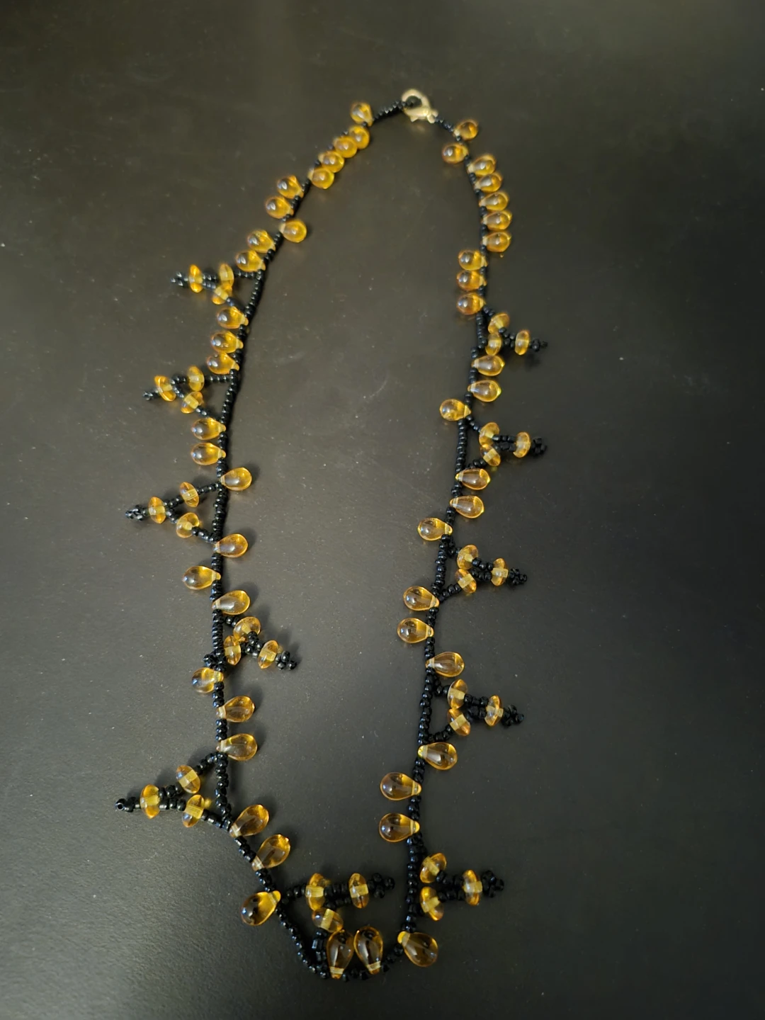 Amber and black beaded necklace