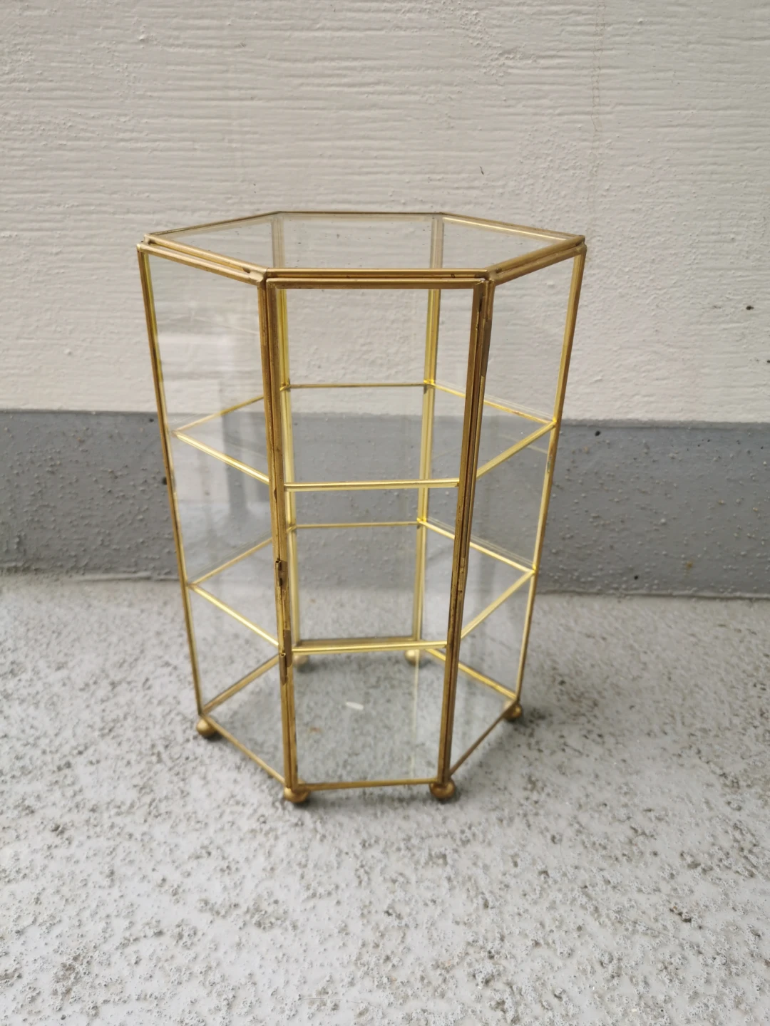 Vintage Brass & Glass 3-Tier Tabletop Curio Display Cabinet