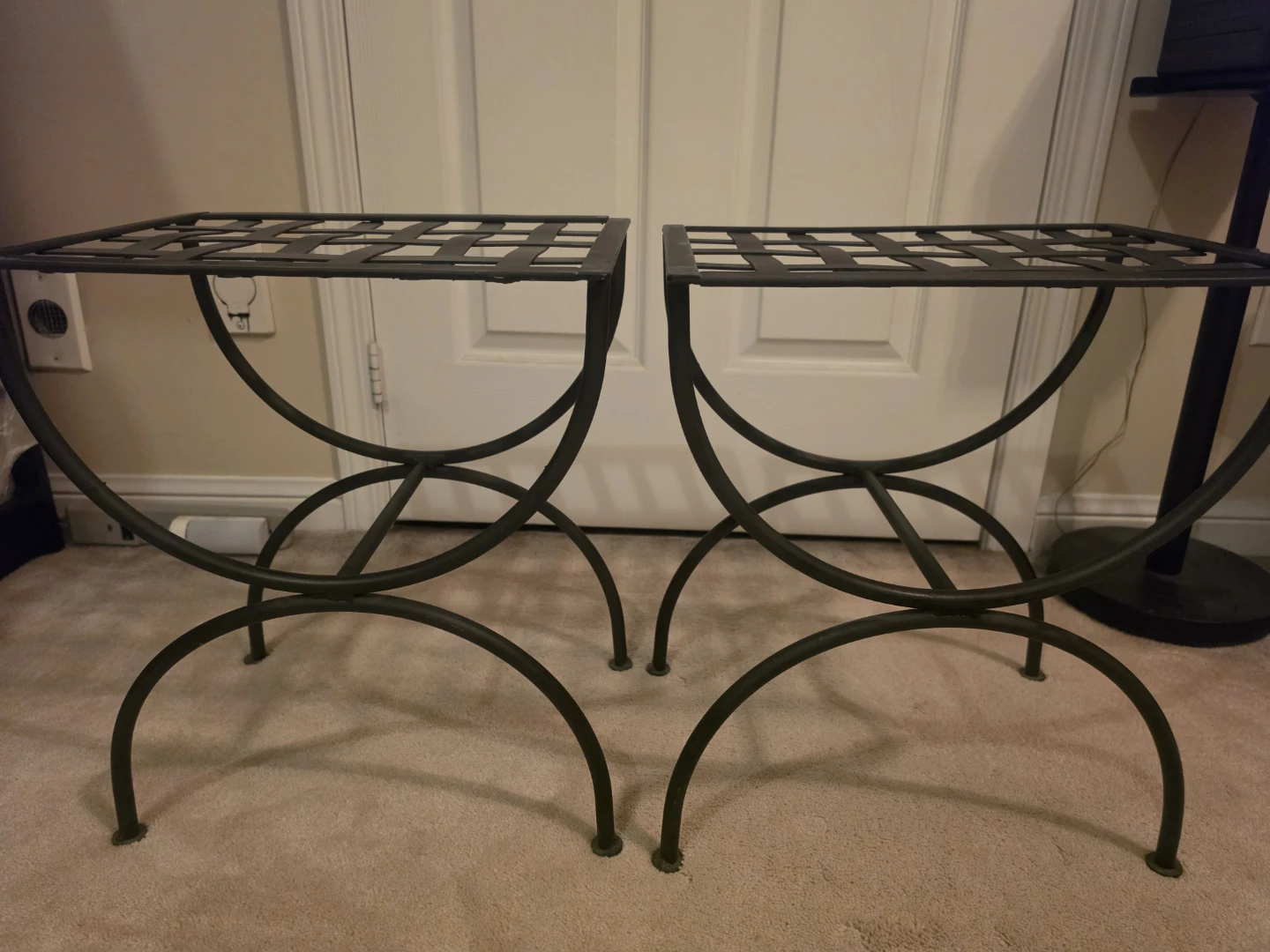Two vintage wrought iron stool/foot rest/ottoman