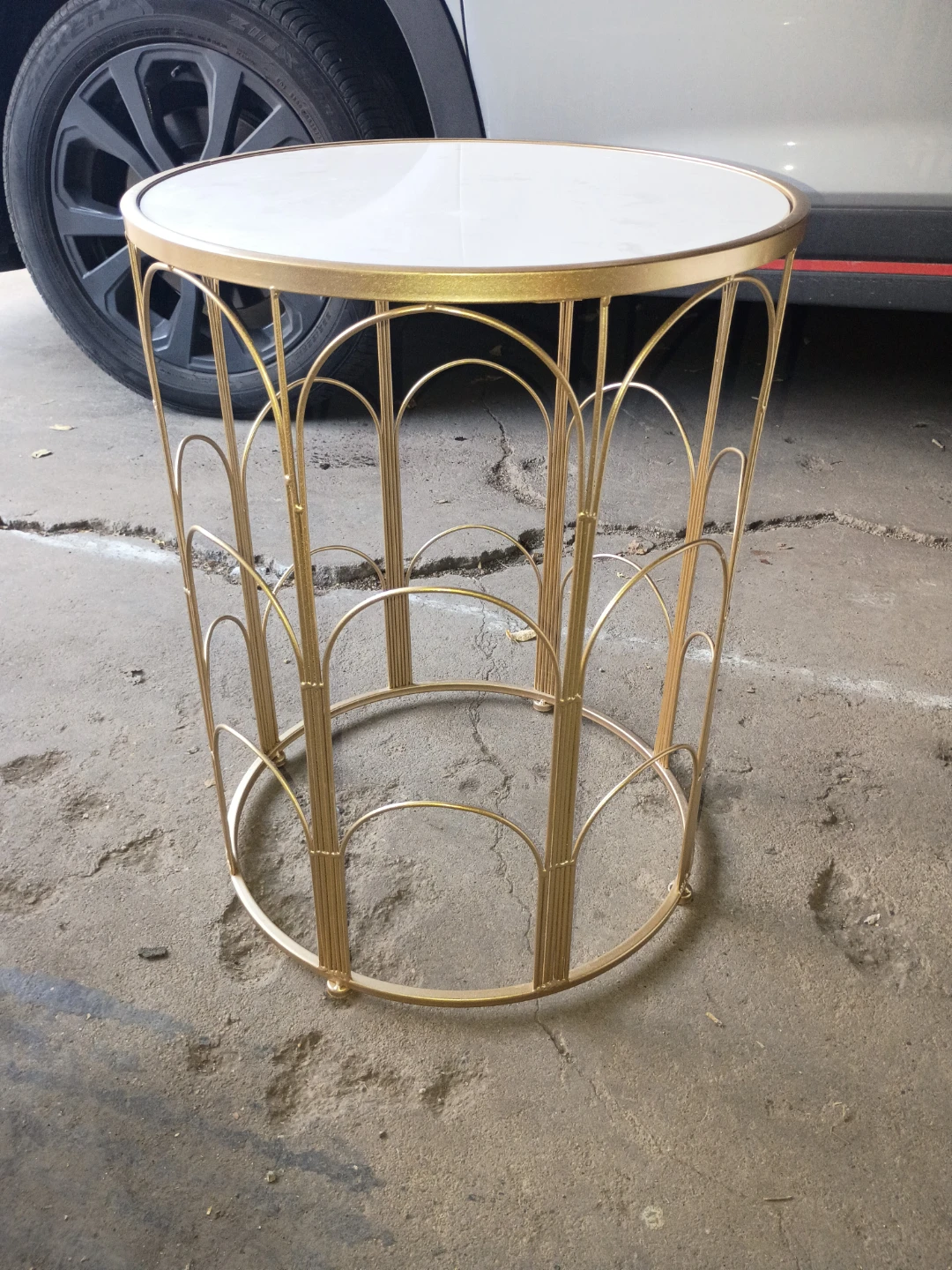 Gold Metal Accent Table with Marble Top - photo 5