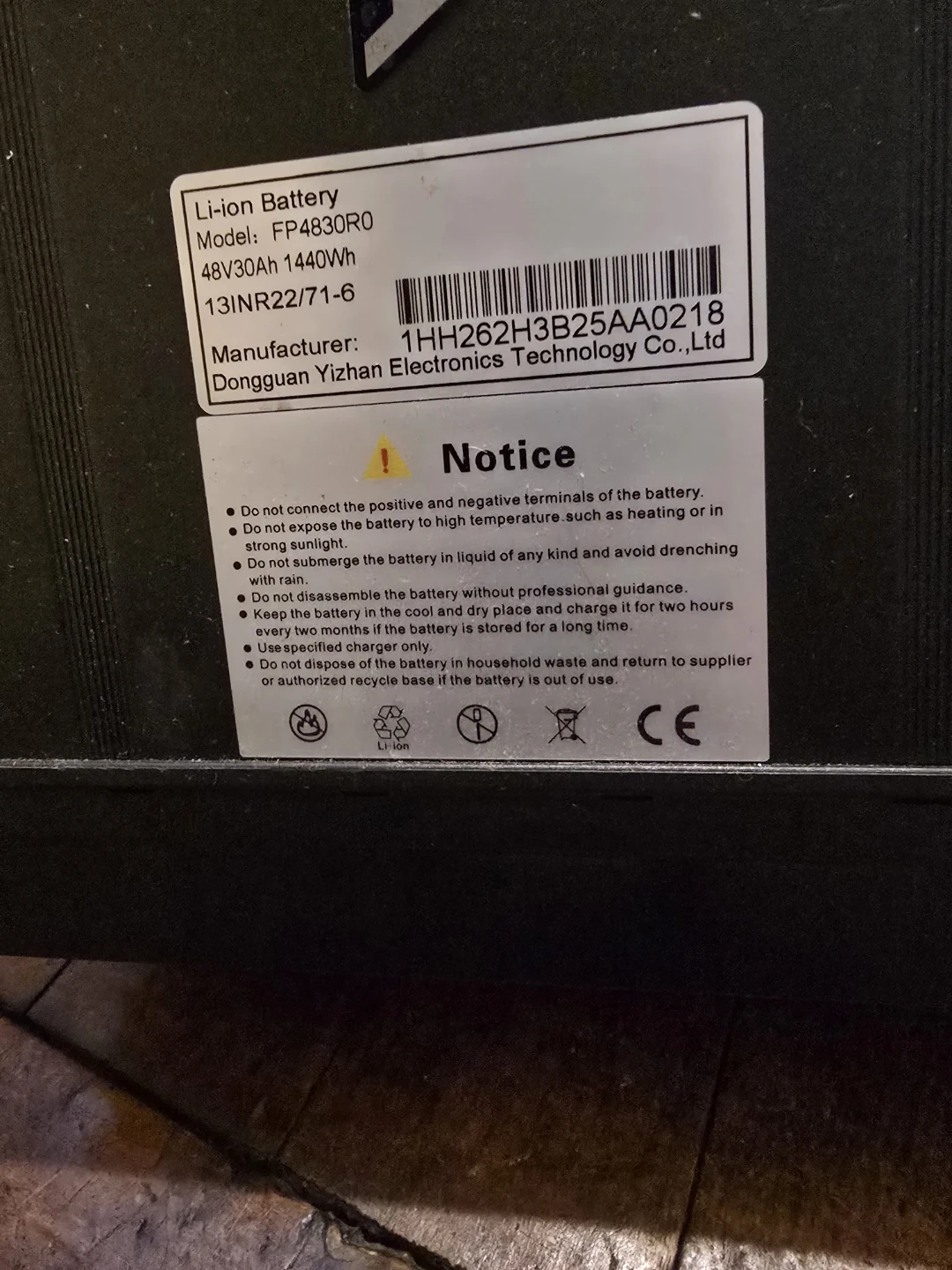 Jopajoca 48V 30Ah Li-ion E-Bike Battery FP4830R0