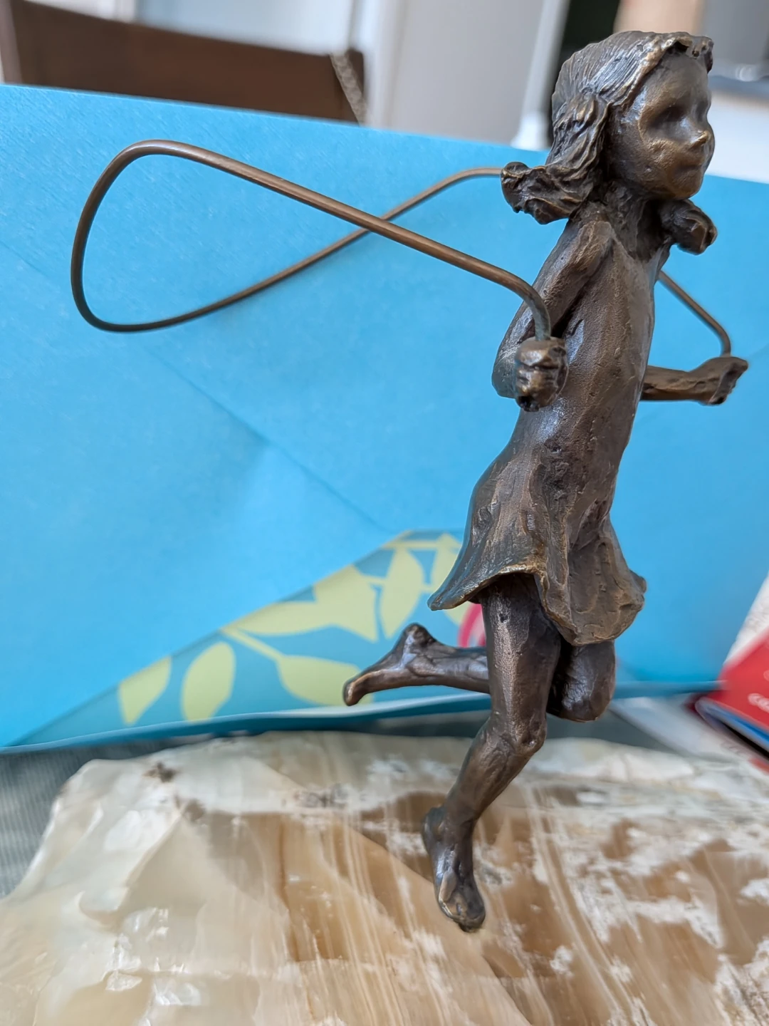 Antique Bronze Girl Skipping Sculpture - photo 4