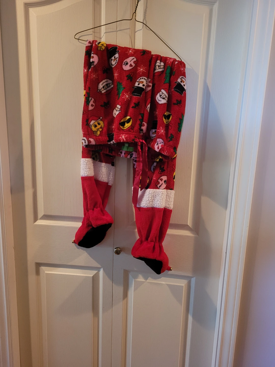 Red Festive Holiday Pajama Pants with Feet