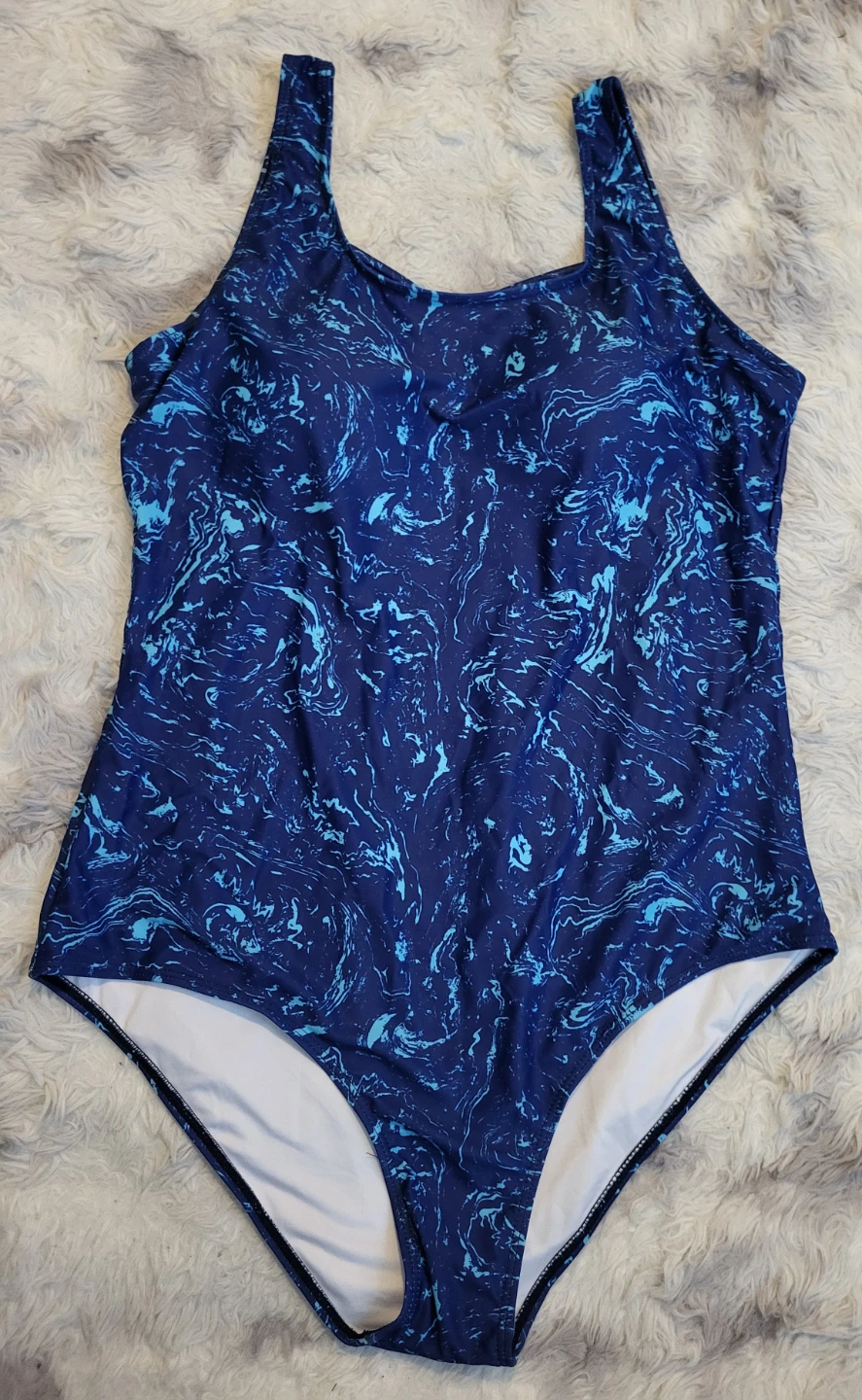 New Blue Marble Print One-Piece Swimsuit XL
