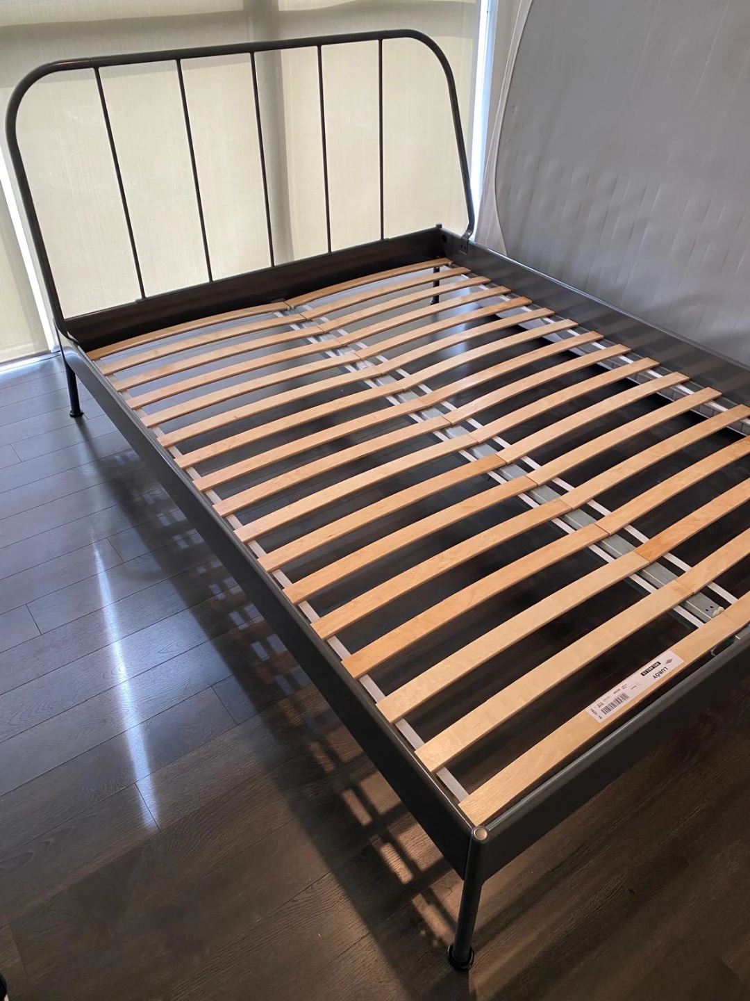 IKEA Queen Metal Bed Frame with Slats and Mattress - photo 4