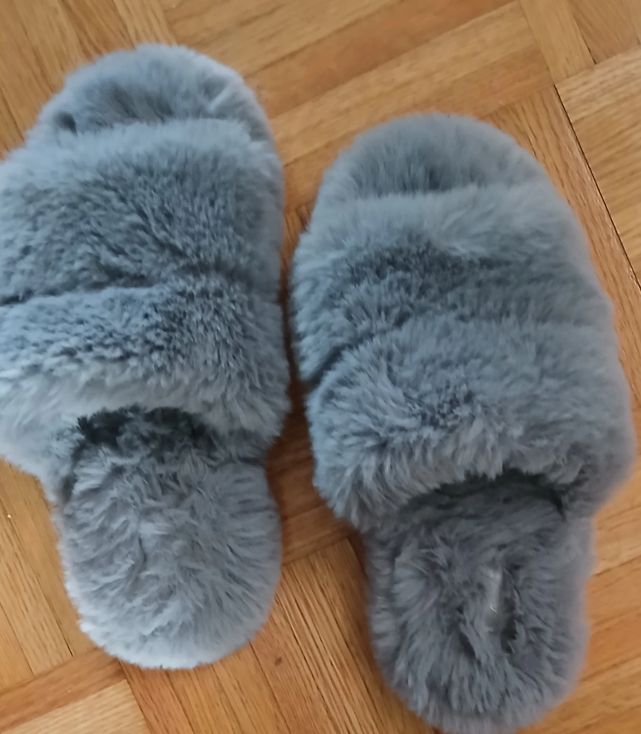 Grey Faux Fur Open-Toe Slippers