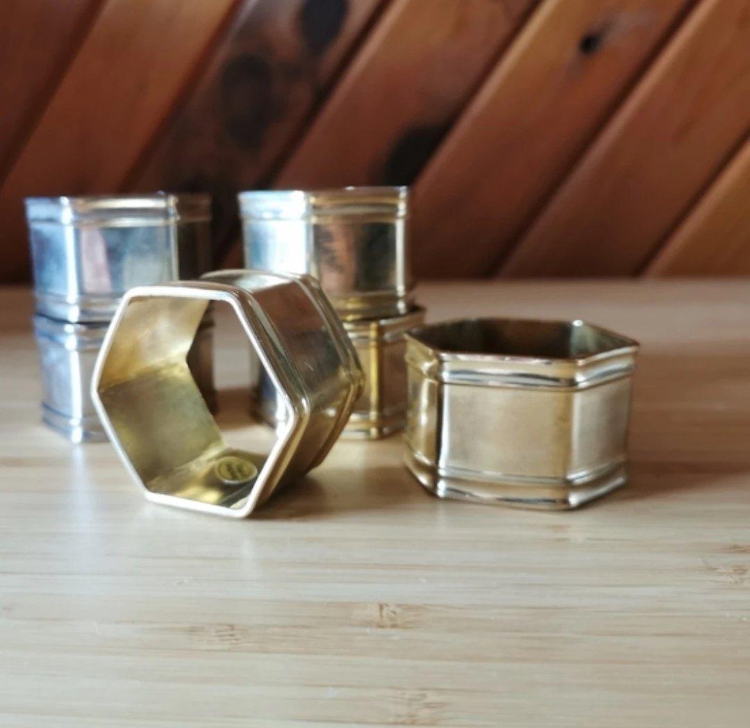 Vintage Brass Hexagonal Napkin Rings Set of 6 - photo 4