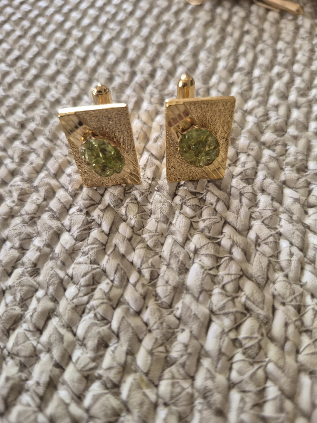 Gold-Tone Cufflinks with Green Gemstones - photo 3