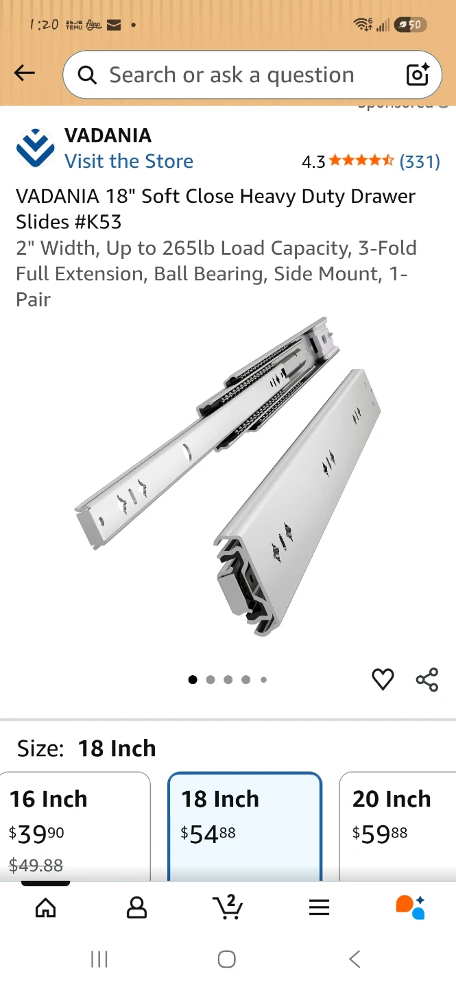 18-inch Soft Close Heavy Duty Drawer Slides