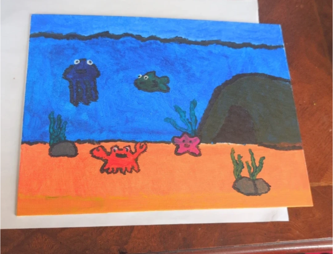 Hand-painted underwater scene canvas - photo 2