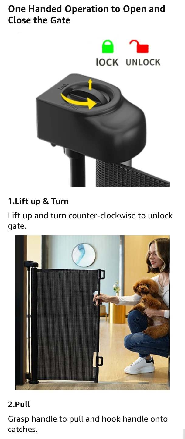 2 Pack Retractable Mesh Baby & Dog Gate, 33"x55", Black - photo 5