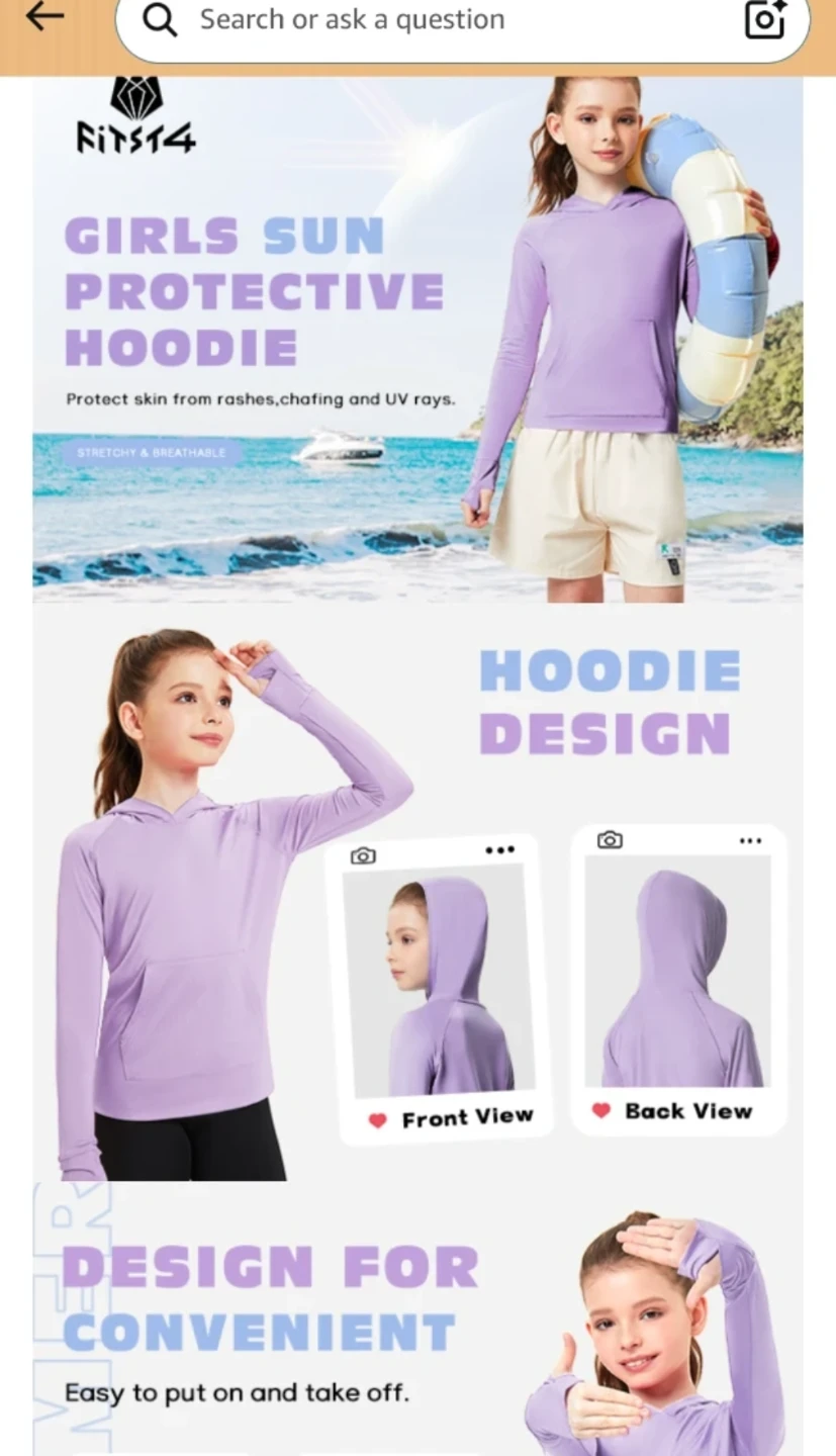 FitsT4 Kids UPF50+ Sun Hoodie Size S🏈 - photo 3